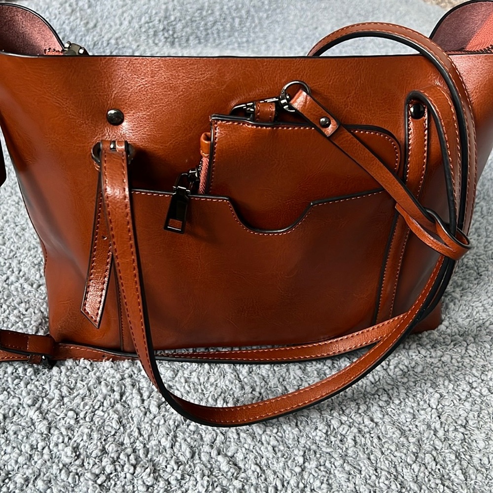 Carmel color leather satchel